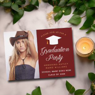 Red Gold Afstuderen Foto 2023 Graduation Party Kaart