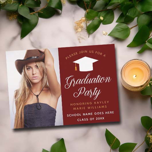 Red Gold Afstuderen Foto 2023 Graduation Party Kaart