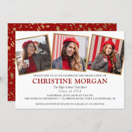 Red Gold Afstuderen Foto Afstuderen aankondiging