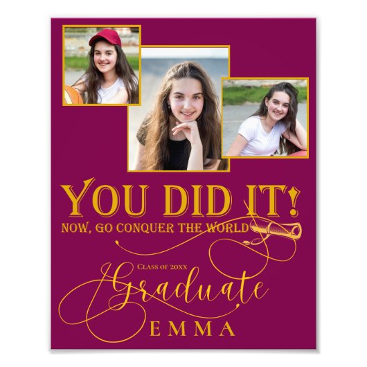 Red Gold Afstuderen Multi Photo Keepsake Foto Afdruk (Voorkant)