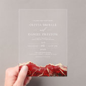 Red Gold Agaat Elegant Modern Wedding Acryl Uitnodigingen (Insitu (Draagbaar))