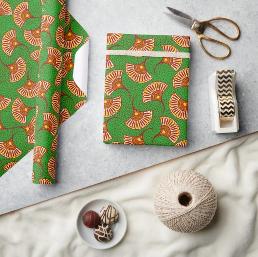 Red Gold And Green Ankara Fan Print Wrappin Cadeaupapier (Crafts)