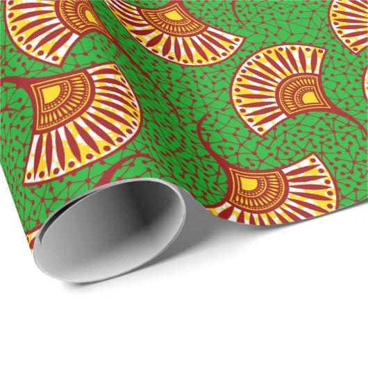 Red Gold And Green Ankara Fan Print Wrappin Cadeaupapier (Rol Hoek)