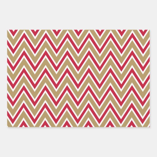 Red, Gold, and White Chevron & Stripe Patterns Inpakpapier Vel (Voorkant)