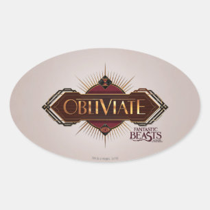 Red & Gold Art Deco Obliviate Spell Grafisch Ovale Sticker