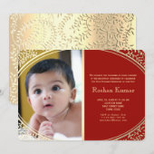 Red Gold Baby Boy Annaprashan Kaart (Voorkant / Achterkant)