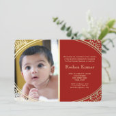 Red Gold Baby Boy Annaprashan Kaart (Staand voorkant)
