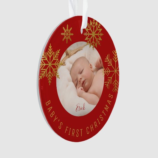 Red Gold Babys Eerste kerstcadeautje Ornament (voorkant)