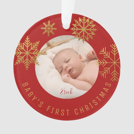 Red Gold Babys Eerste kerstcadeautje Ornament (voorkant)