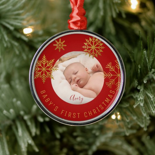 Red Gold Babys eerste kerstcadeautjes Metalen Ornament (Boom)