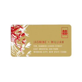 Red & Gold Bamboo laat Chinees huwelijksadres L Etiket