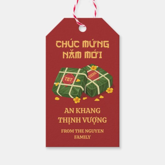Red & Gold Banh Chung Ochna Vietnamese Tet 2026 Cadeaulabel (Voorkant)