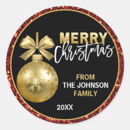 Red Gold Bauble Ornament Glitter Merry kerst Ronde Sticker
