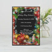 Red Gold Baubles Candle Kerstfeest Uitnodiging (Staand voorkant)