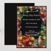 Red Gold Baubles Candle Kerstfeest Uitnodiging (Voorkant / Achterkant)