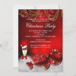 Red Gold Baubles Champagne Kerstmis Kaart