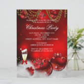 Red Gold Baubles Champagne Kerstmis Kaart (Staand voorkant)