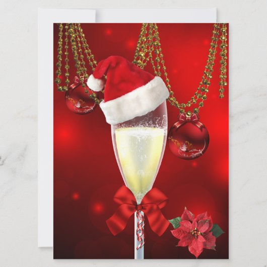 Red Gold Baubles Champagne Kerstmis Kaart (Achterkant)