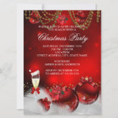 Red Gold Baubles Champagne Kerstmis Kaart (Voorkant)