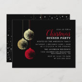 Red & Gold Baubles Elegant kerstdiner Uitnodiging Briefkaart (Voorkant / Achterkant)