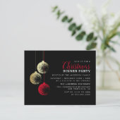 Red & Gold Baubles Elegant kerstdiner Uitnodiging Briefkaart (Staand voorkant)