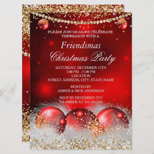 Red Gold Baubles Friendsmas kerstfeest Kaart (Voorkant / Achterkant)