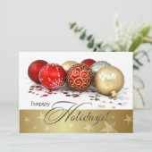 Red Gold Baubles Holiday Party Uitnodiging (Staand voorkant)