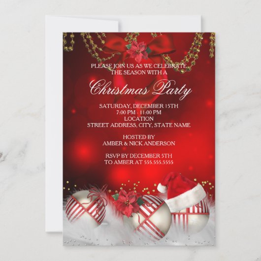 Red Gold Baubles kerstfeest Kaart (Voorkant)