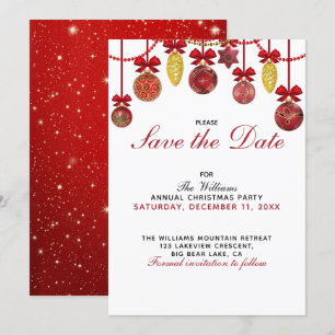 RED GOLD BAUBLES Kerstfeest Save the Date Kaart
