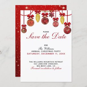 RED GOLD BAUBLES kerstparty Save the Date Kaart