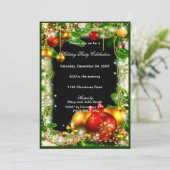Red Gold Baubles Pine-kerstfeest uitnodiging (Staand voorkant)