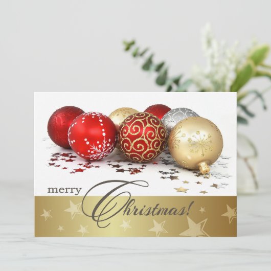 Red Gold Baubles - Uitnodiging voor kerstfeestdage (Staand voorkant)