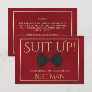 Red & Gold Be My Best Man Fun Bow Stropdas Kaart
