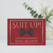 Red & Gold Be My Ring Bearer Fun Bow Stropdas Kaart (Staand voorkant)