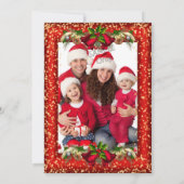 Red Gold Bells Holly Foto met kerstfeestdag Kaart (Achterkant)