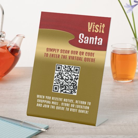 Red & Gold, Bezoek Santa, QR Code Queue Reclamebord Met Voetstuk (Insitu)