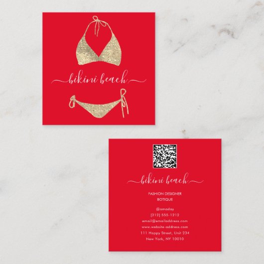 Red Gold Bikini Lingerie Beach Costume Onderkledin Vierkante Visitekaartje (Voorkant / Achterkant)