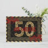 Red Gold & Black Art Deco 50th Birthday Invite Kaart (Staand voorkant)