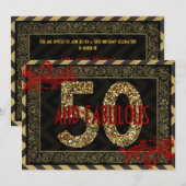 Red Gold & Black Art Deco 50th Birthday Invite Kaart (Voorkant / Achterkant)