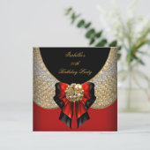 Red Gold Black Elegant Birthday Party Kaart (Staand voorkant)