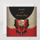 Red Gold Black Elegant Birthday Party Kaart (Voorkant)