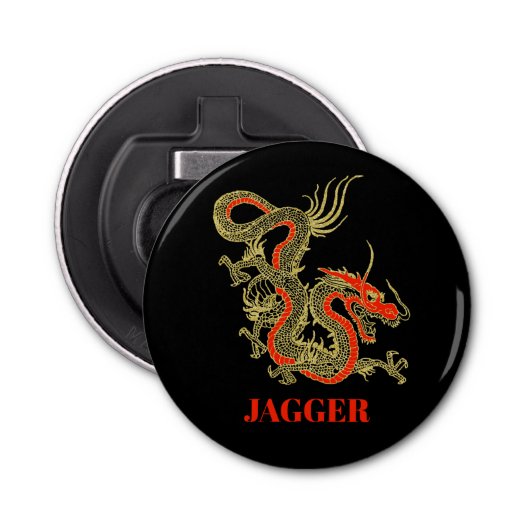 Red Gold Black Fantasy Chinese Dragon Button Flesopener (Voorkant)