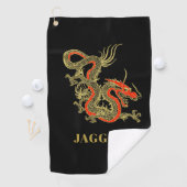 Red Gold Black Fantasy Chinese Dragon Golfhanddoek (Insitu)