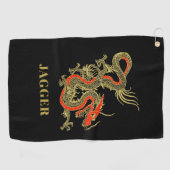 Red Gold Black Fantasy Chinese Dragon Golfhanddoek (Horizontaal)