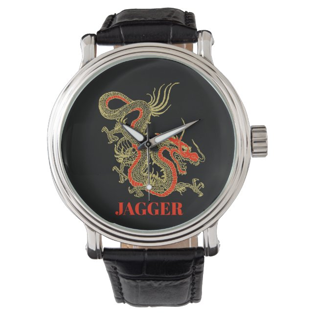 Red Gold Black Fantasy Chinese Dragon Horloge (Voorkant)