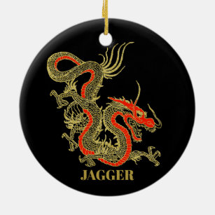 Red Gold Black Fantasy Chinese Dragon Kerstmis Keramisch Ornament