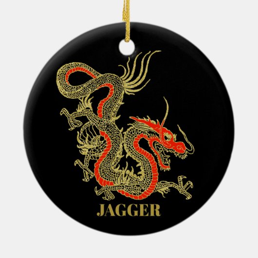 Red Gold Black Fantasy Chinese Dragon Kerstmis Keramisch Ornament (Achterkant)