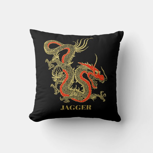 Red Gold Black Fantasy Chinese Dragon Kussen (Voorkant)