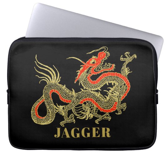 Red Gold Black Fantasy Chinese Dragon Laptop Sleeve (Voorkant)