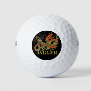 Red Gold Black Fantasy Chinese Dragon Monogram Golfballen